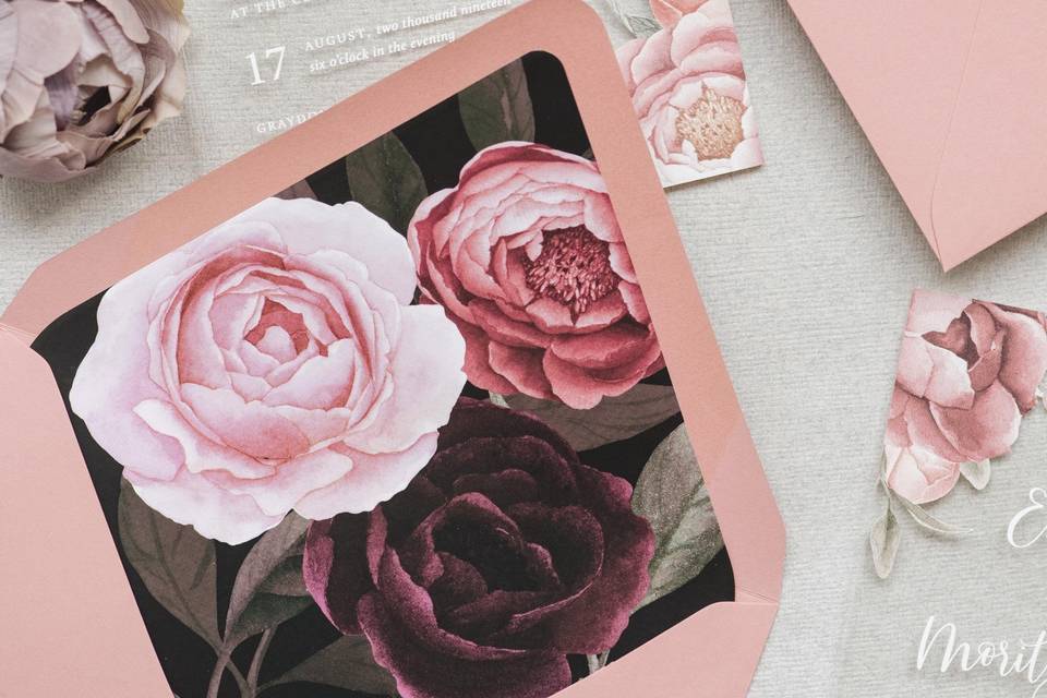 Dusty Rose Floral Wedding Invitation Envelope Liners - Cotton Willow Design  Co.