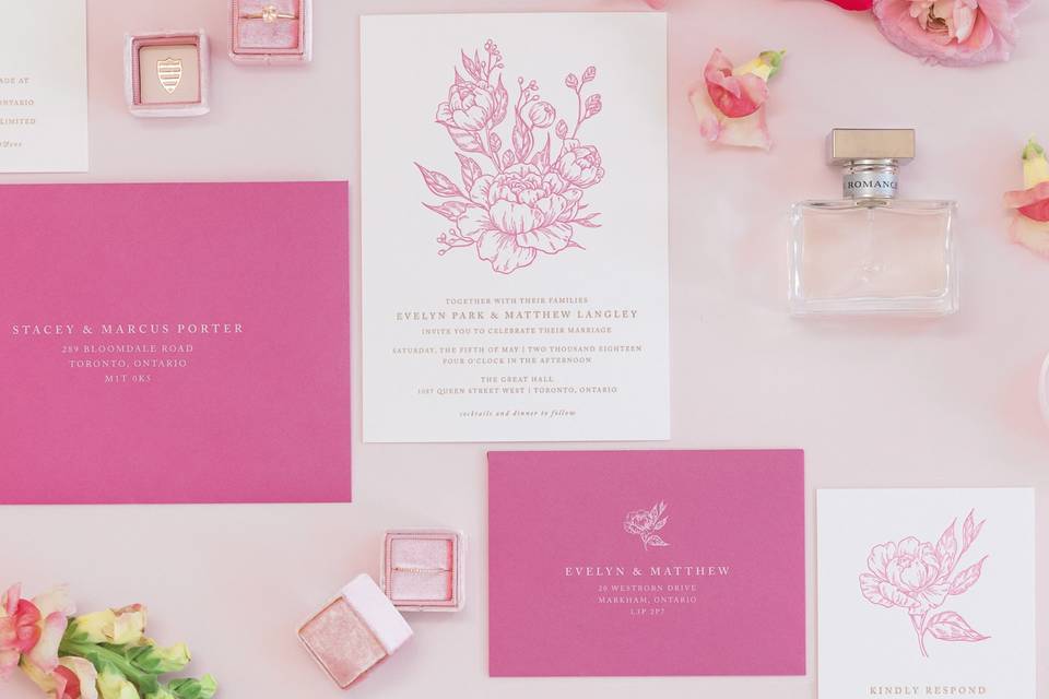 Pink Floral Wedding Invitation