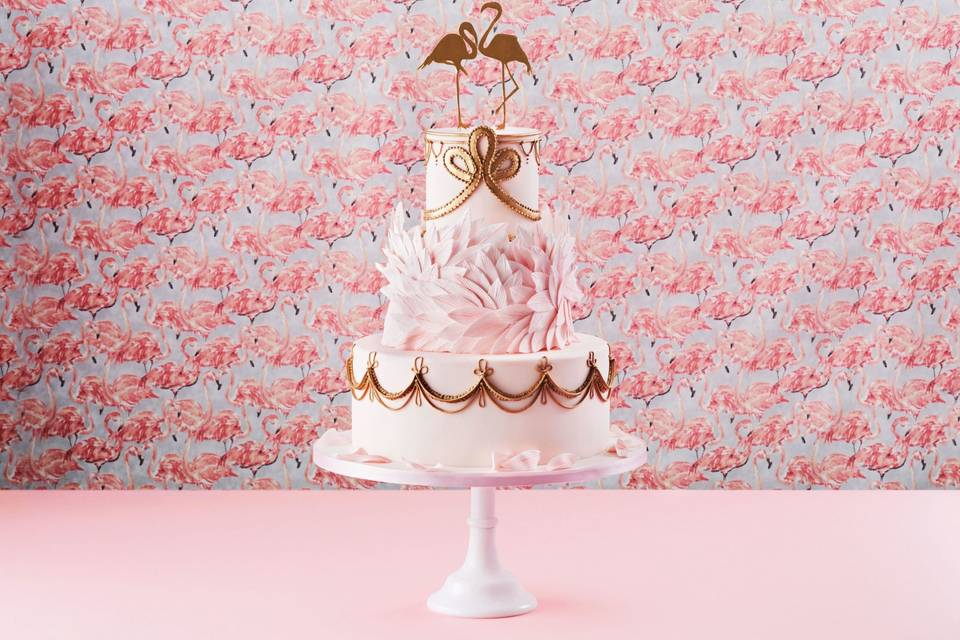 Flamingo and gold cake