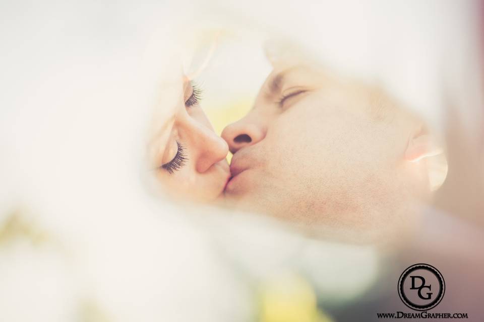 Stylized photo couple kissing