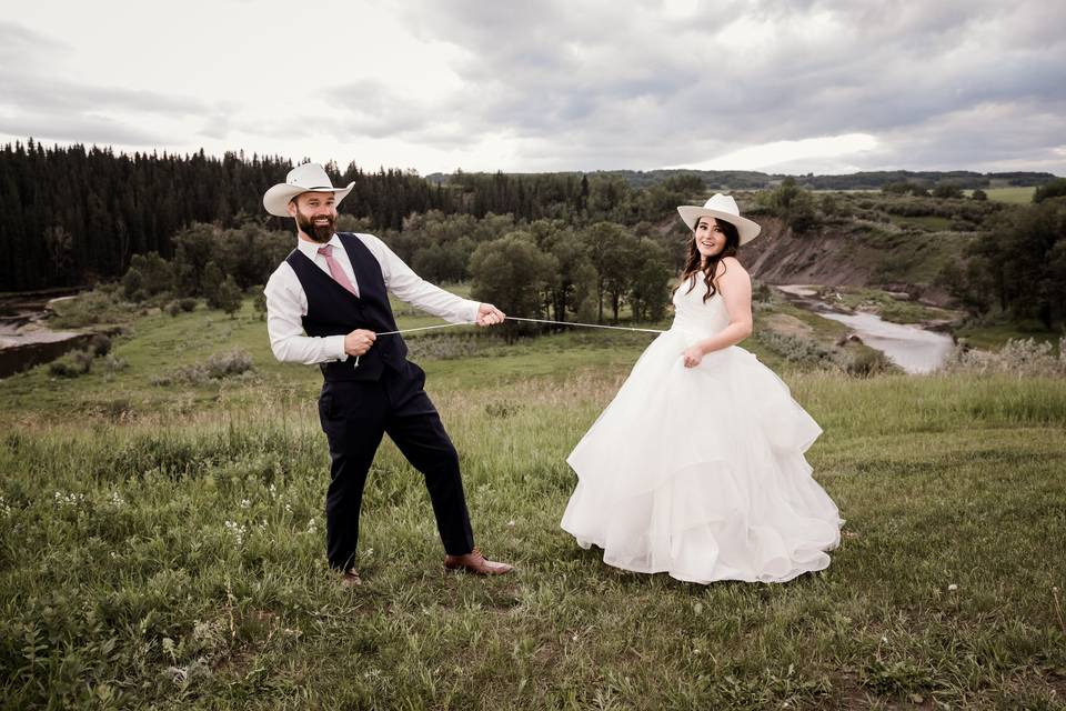 Roping his cowgirl