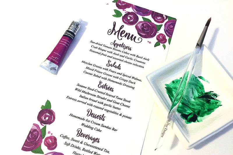 Lovely Roses Watercolor Menu