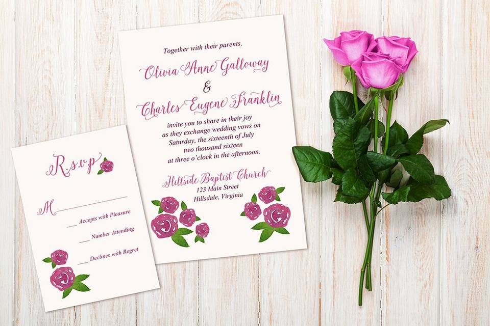 Watercolor Rose Invitation Set