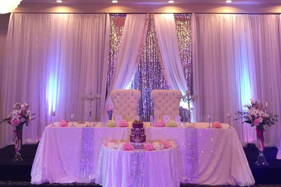 White drapes head table