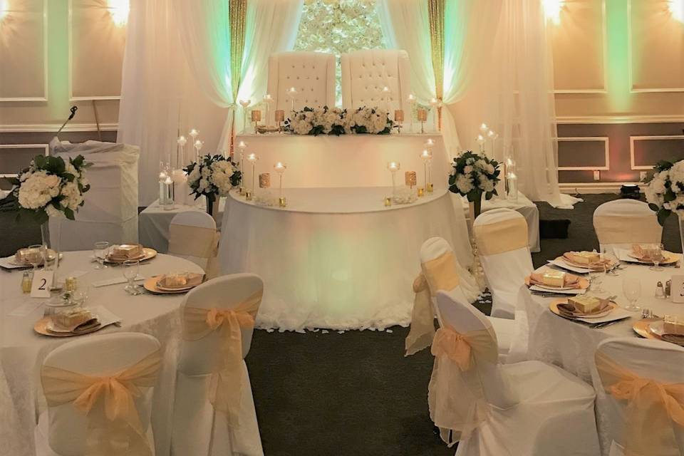 White drapes wedding design