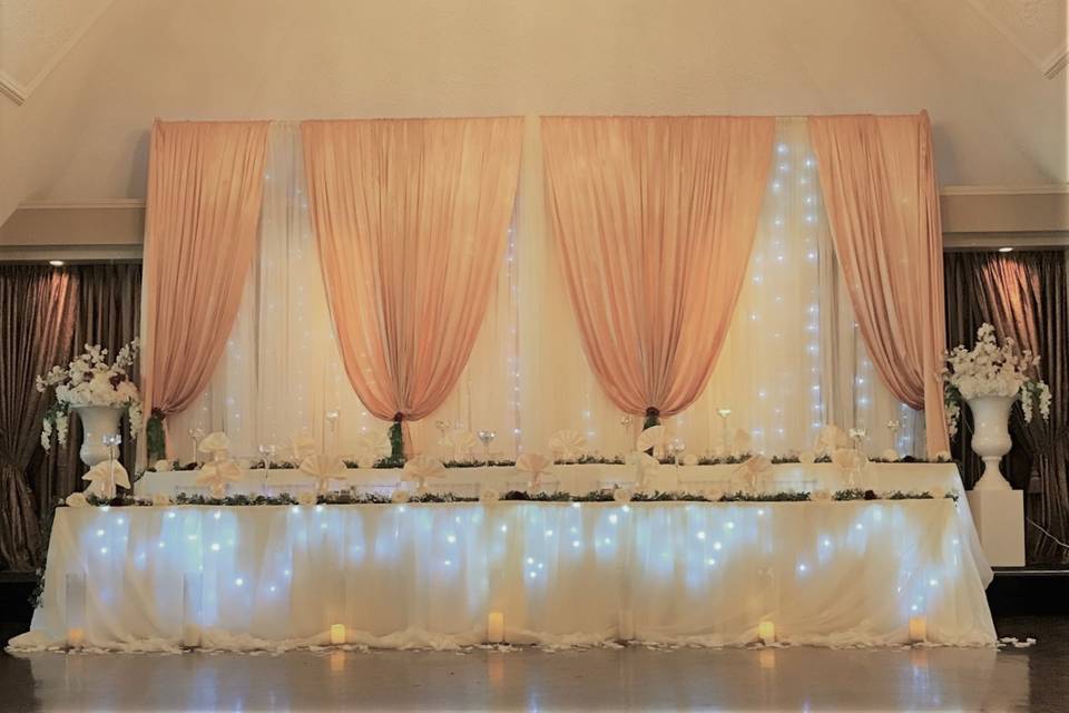 Drapes with lights set up