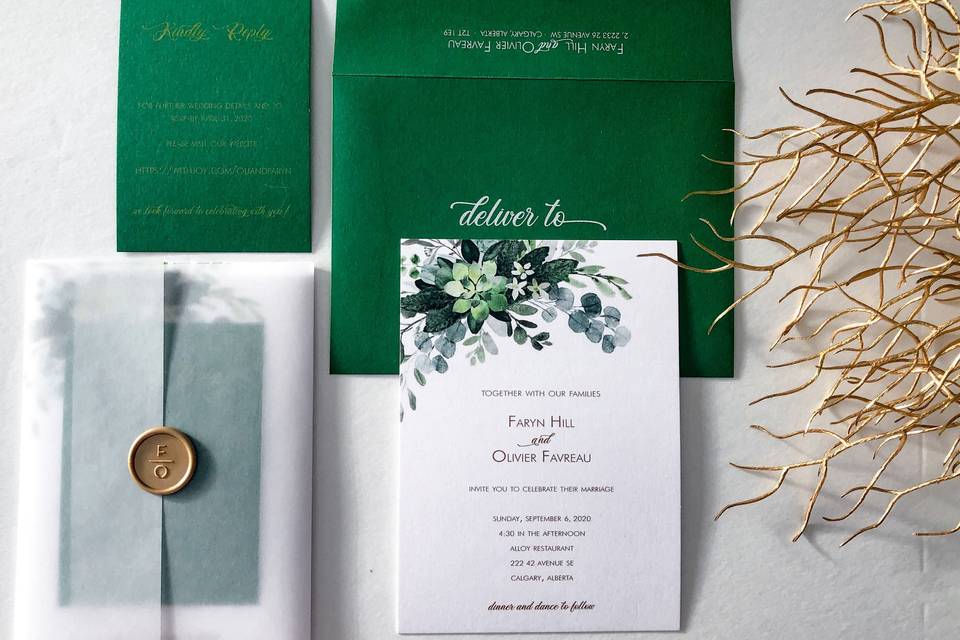 Green Floral Invitations