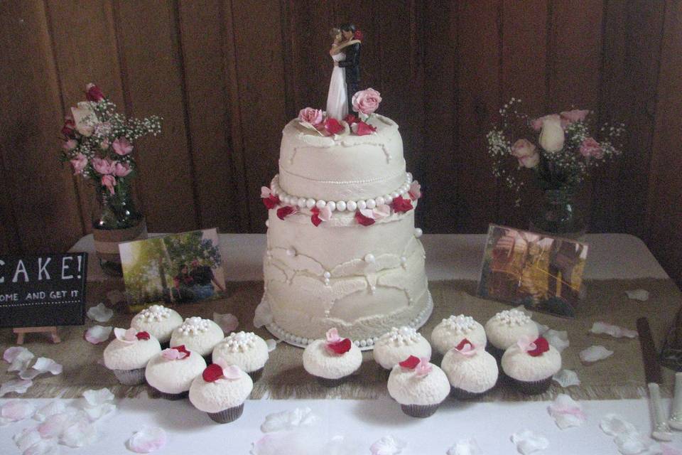 Wedding Cake and Cupcakes with
