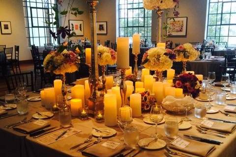 Pewter linen on gallery tables