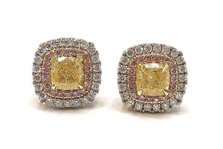 Pink/ Yellow Diamond Earrings