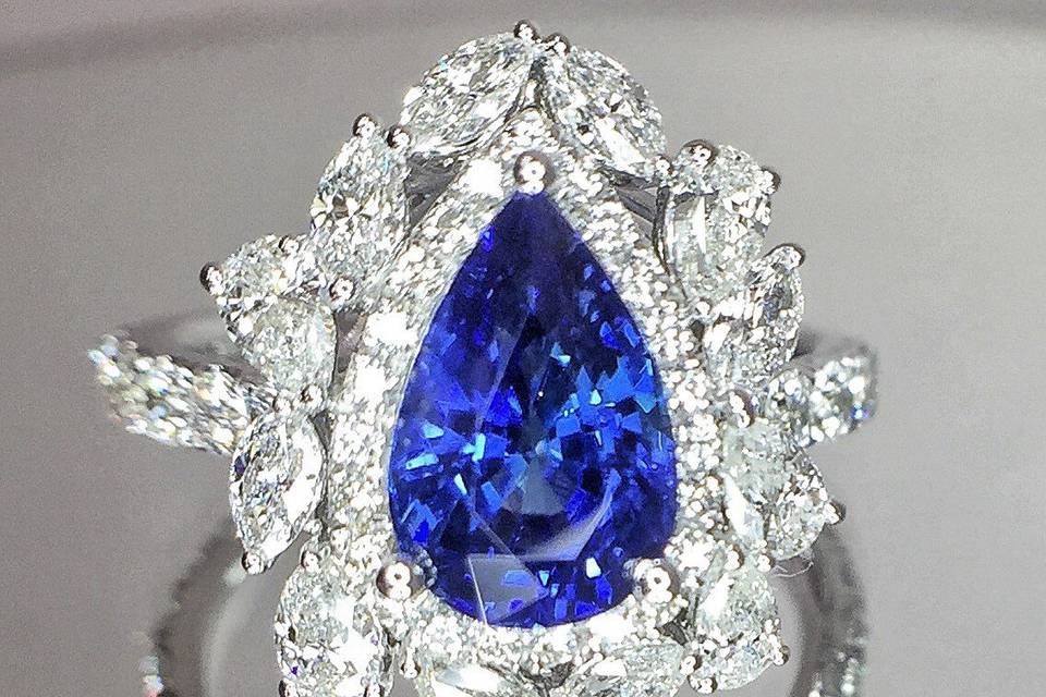 Pear Sapphire/ Diamond Ring