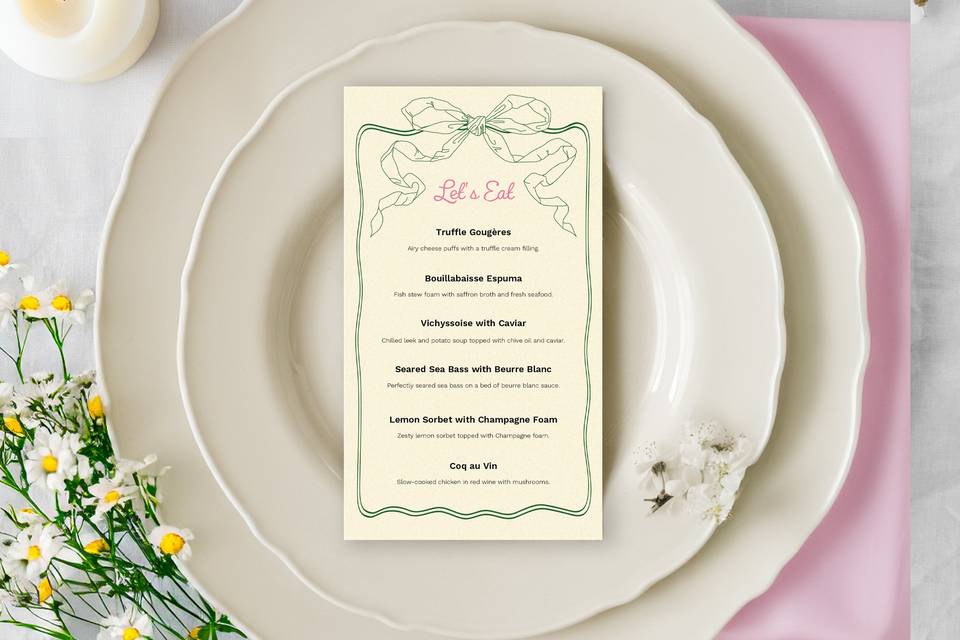 Dainty Bows Wedding Menu