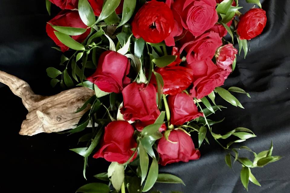 Red Roses and Red Lisianthus