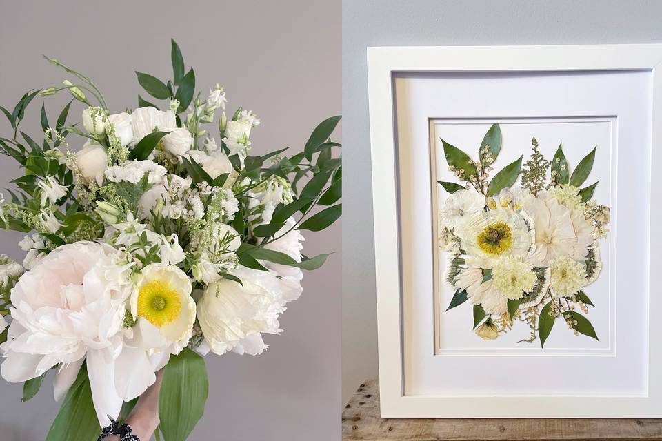 Pressed bouquet before after