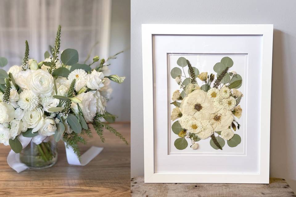 Pressed bouquet before after