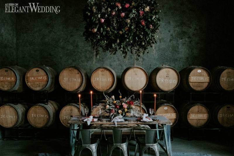 Elegant barrel cellar wedding