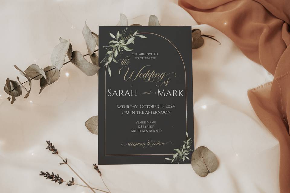 Black Greenery Invite