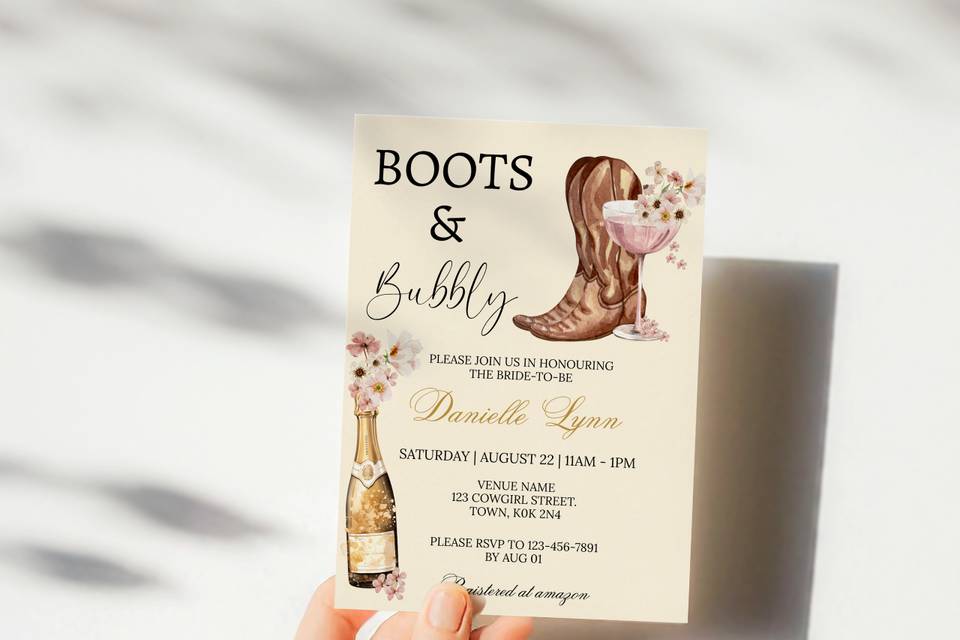 Boots and Bubbly Invitation