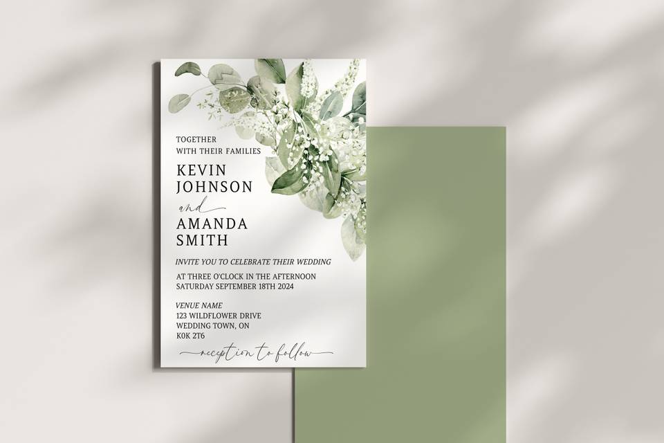 Sage Greenery Wedding invite