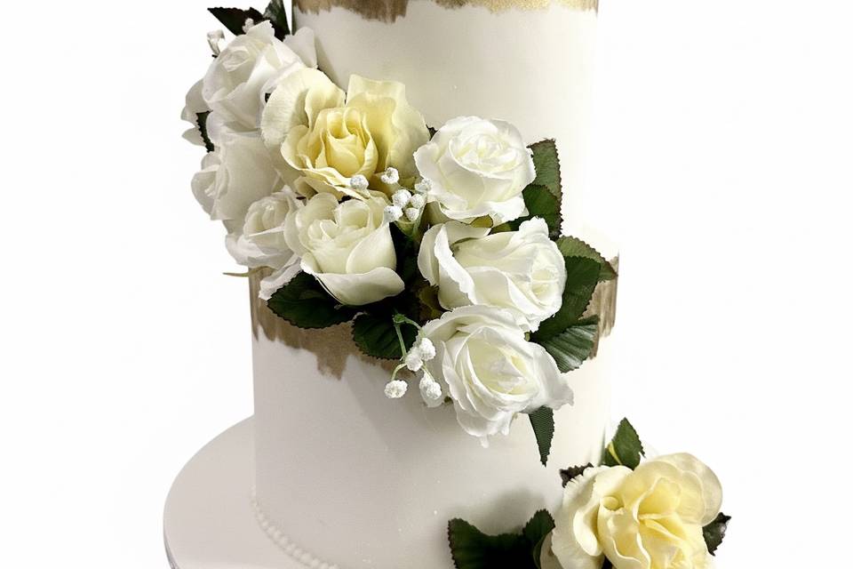Gold brush tall 2 tier wedding