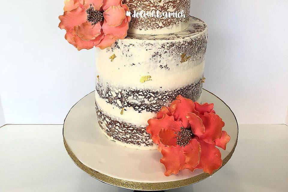 Naked cake with gold leaf
