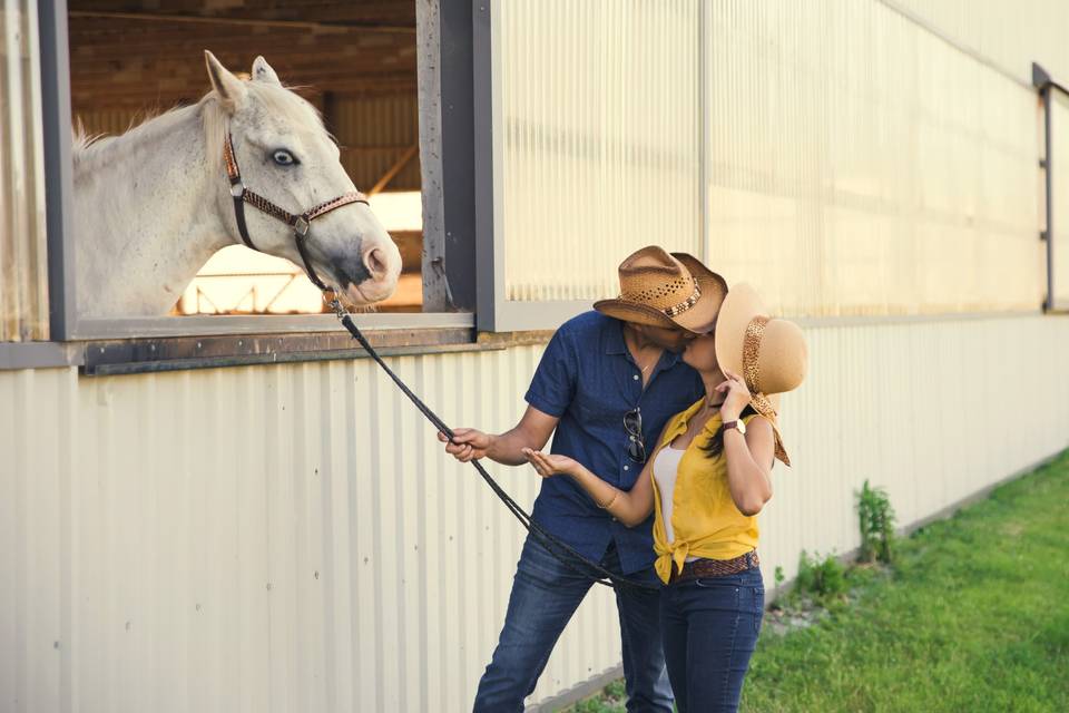 Delightful couple and horse