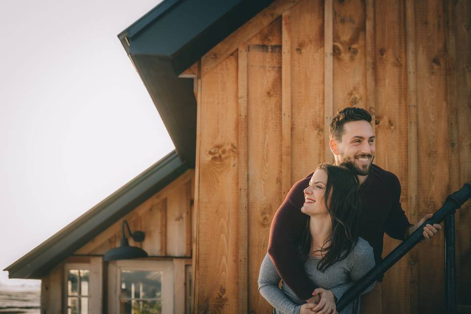 Winter engagement golden hour