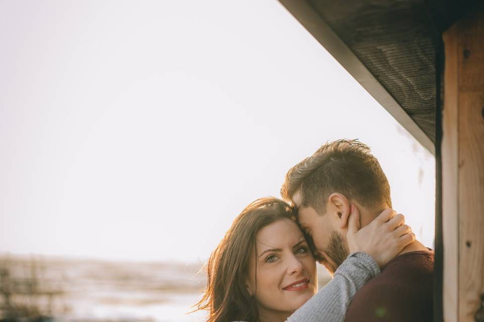 Winter engagement golden hour