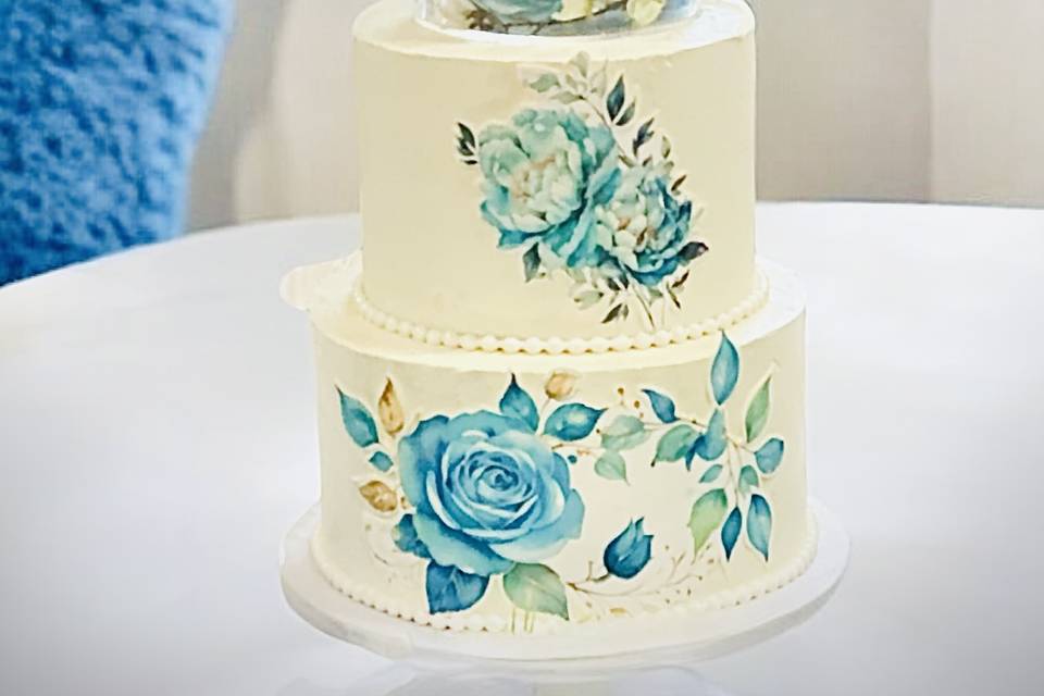 White and Blue Flower Cake