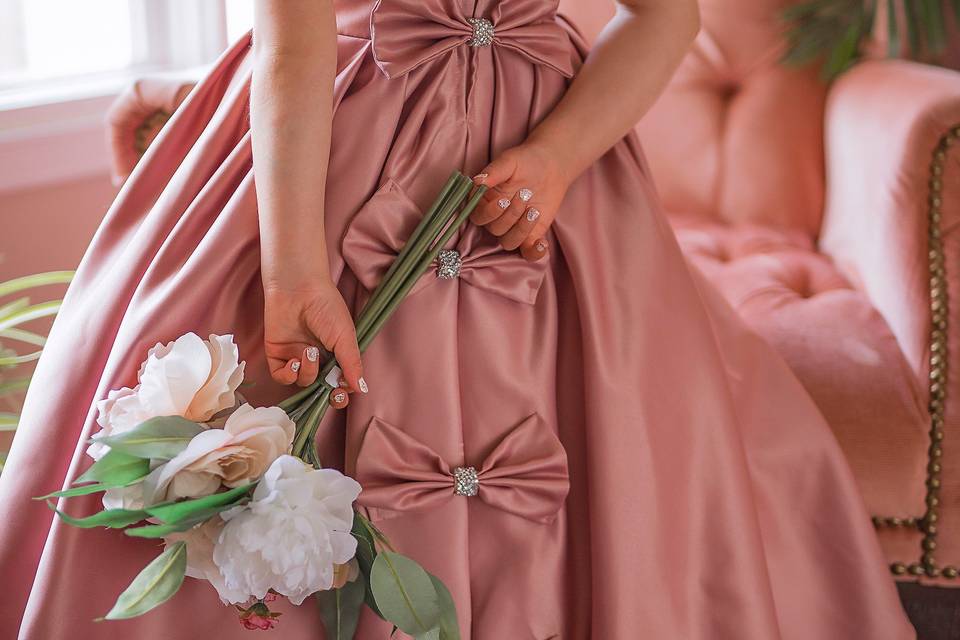 Dusty Rose Bow Flowergirl Gown
