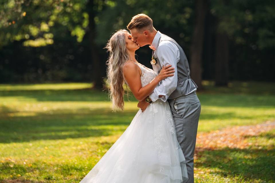 Bride and groom kissing