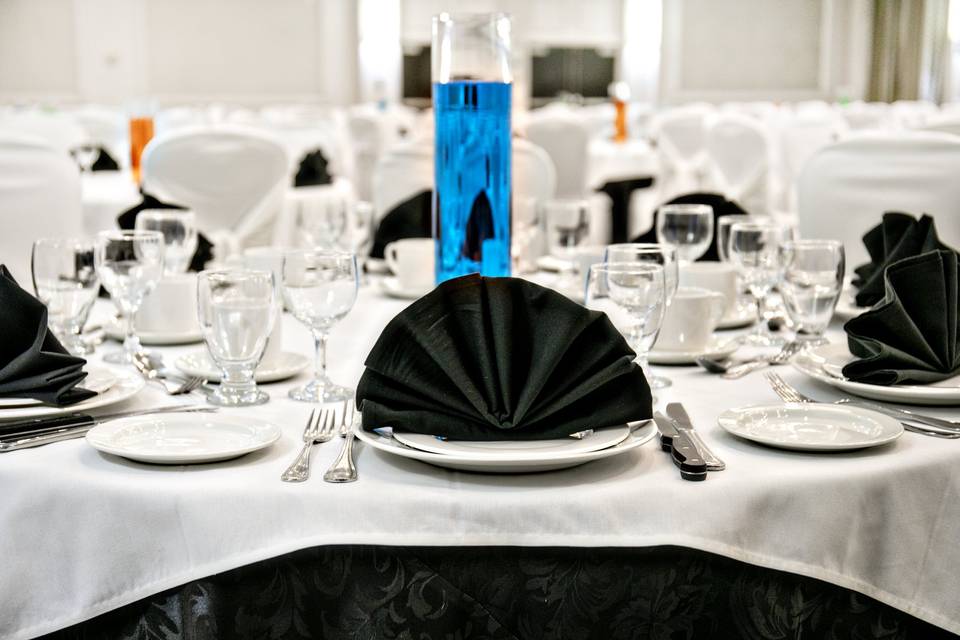 Table setup with a pop of blue