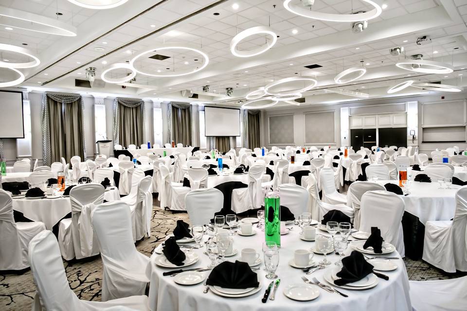Grand Ballroom decorated with black and white