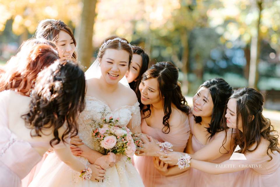 Bride with bridesmaids