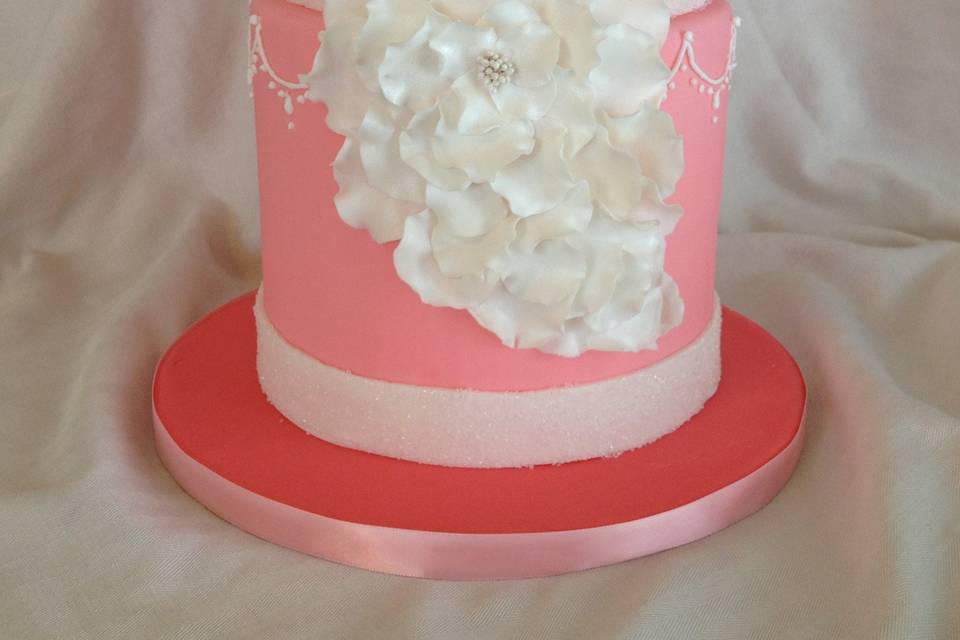 Pink and white ruffle cake