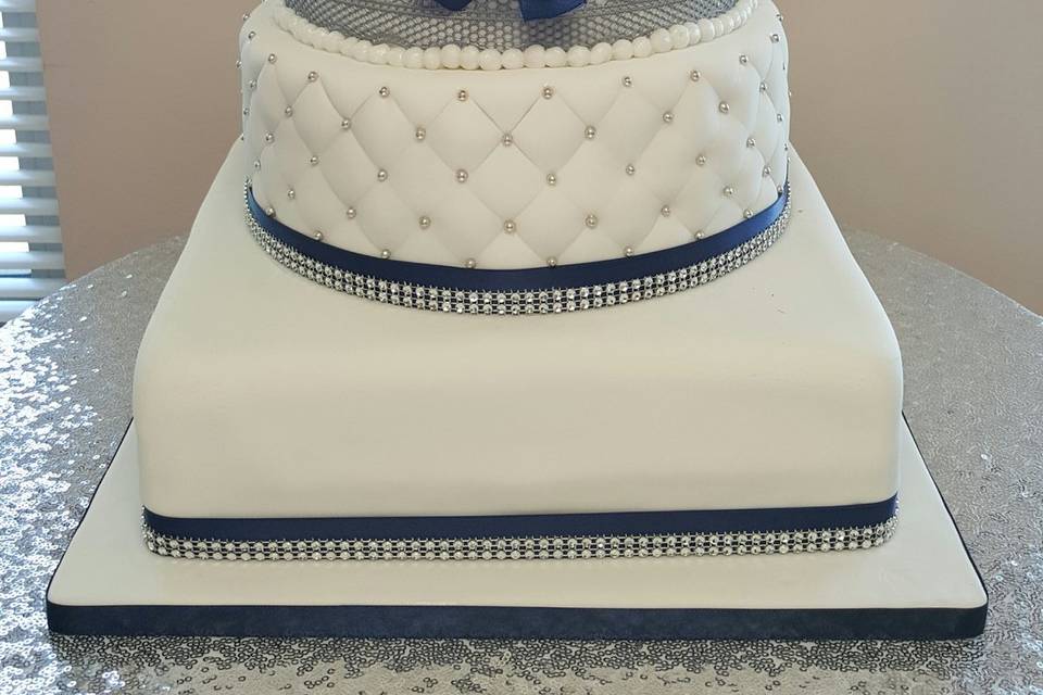 Navy and rhinestone cake