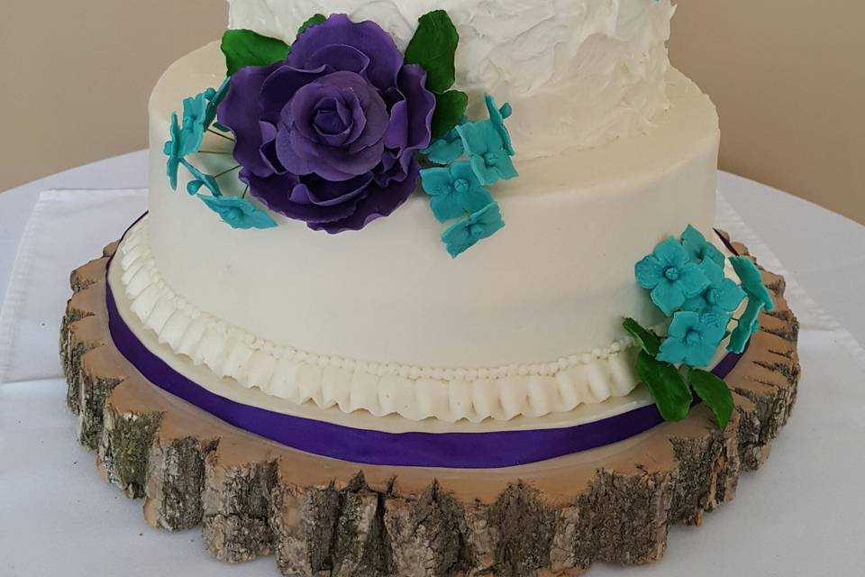 Rustic purple and teal cake