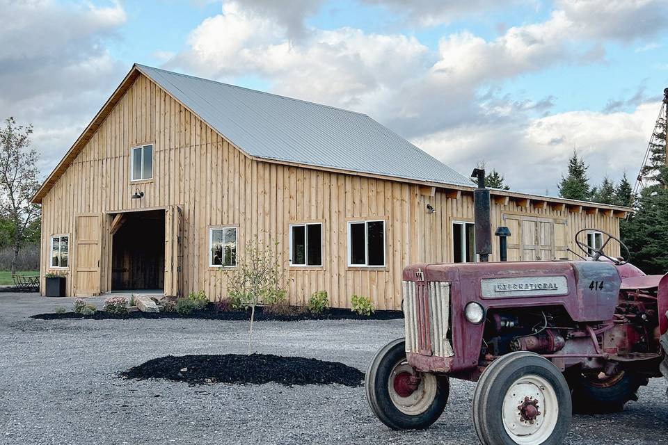 Timber frame barn with tractor