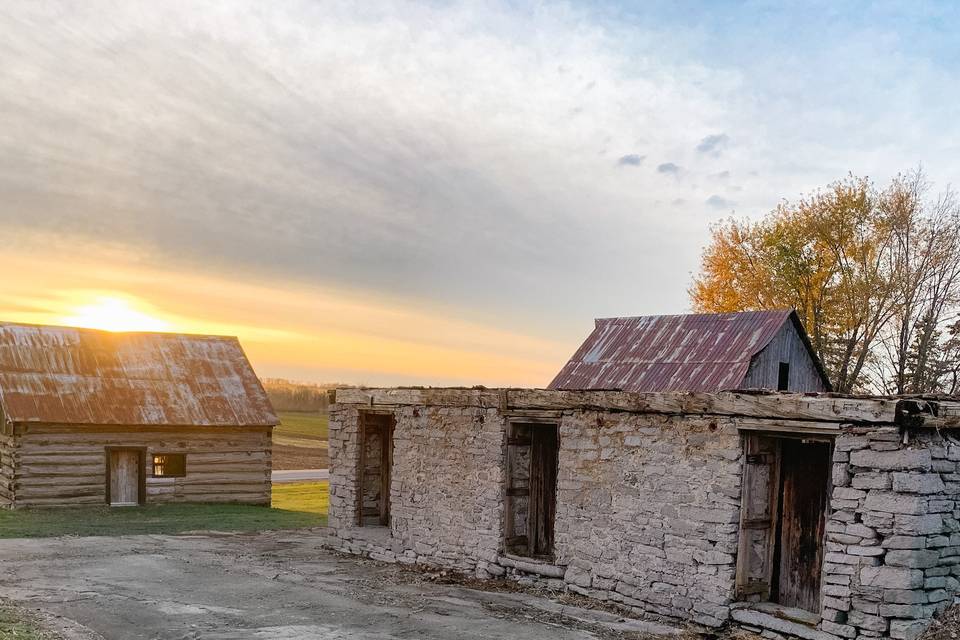 Sunset behind Barns