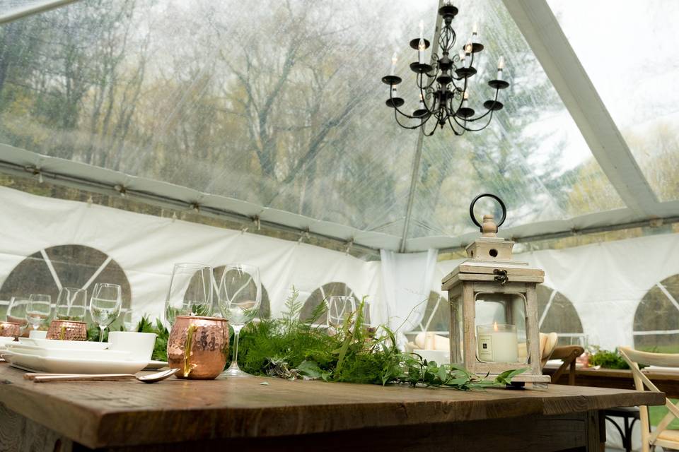 Clear span tent wedding