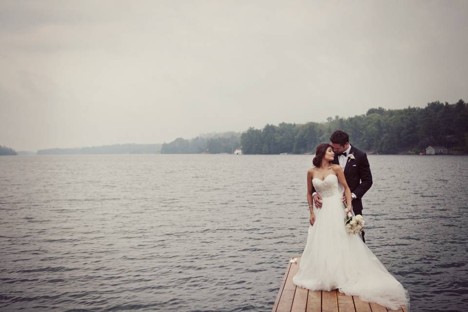 Newlyweds on a dock