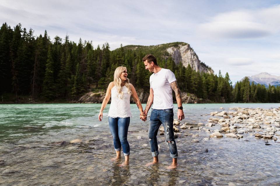 Bow Falls Banff couples photos