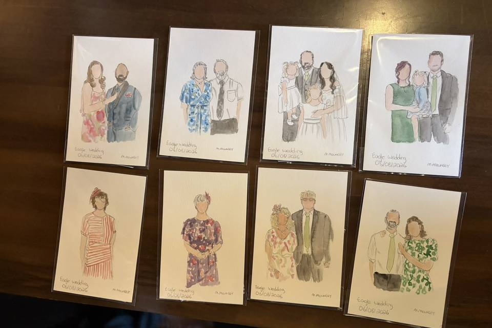 Pen and watercolour portraits