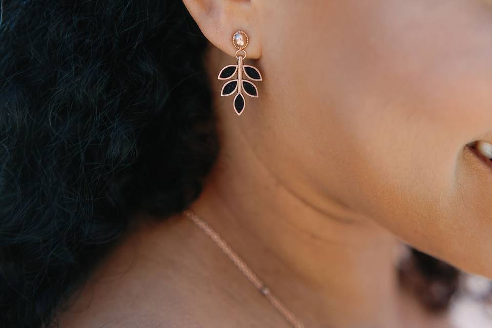 Jet Inlaid Leaf Earrings