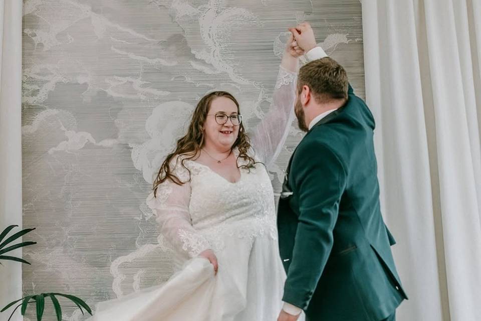 First moments as newlyweds
