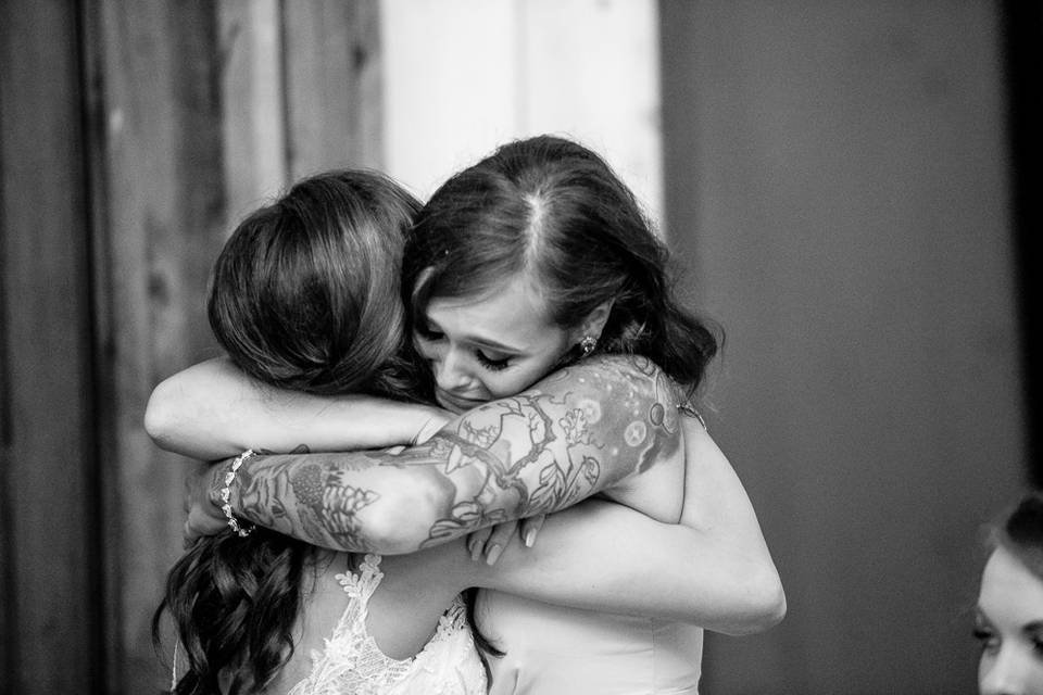 Bride hugging