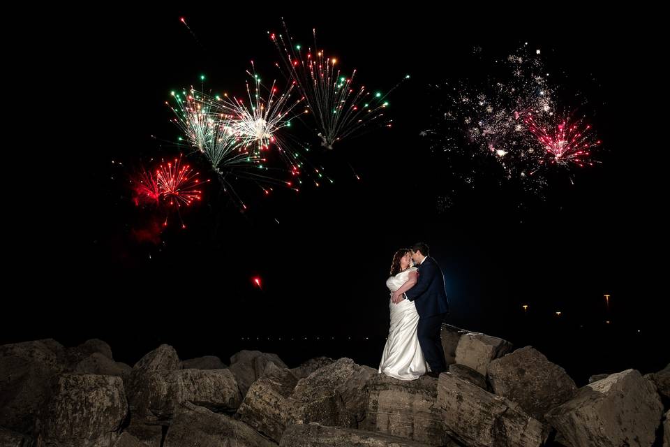 Bride groom fireworks