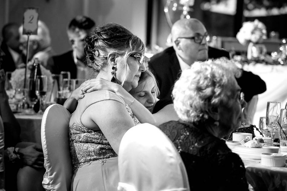 Hugs and tears at wedding