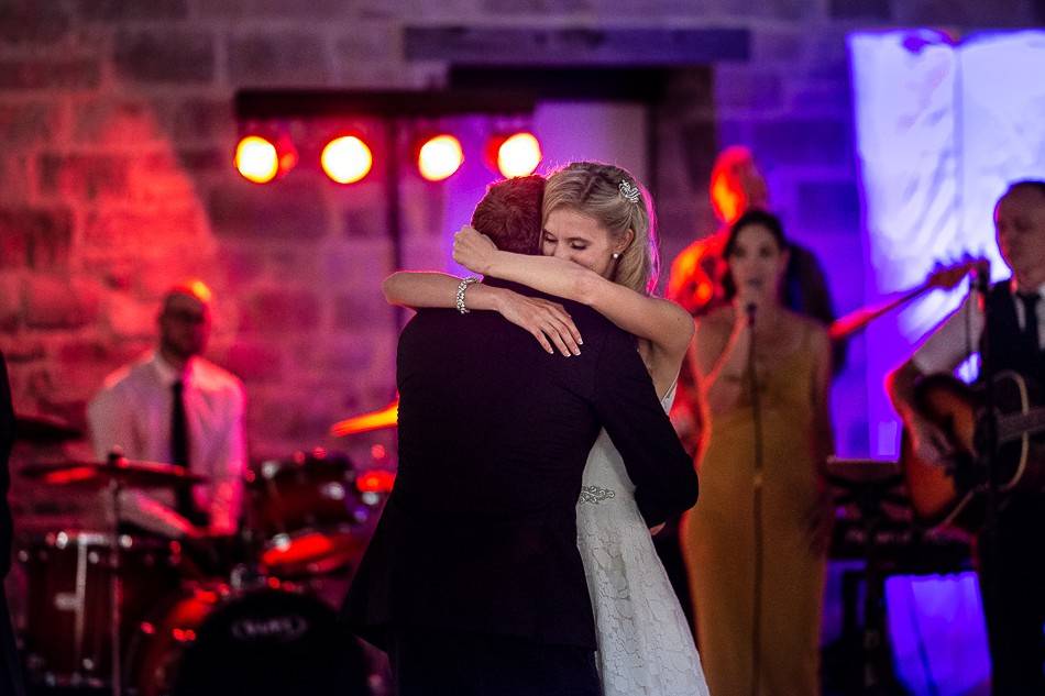 Hugs and tears at wedding