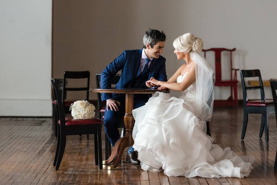 Bride and groom chatting